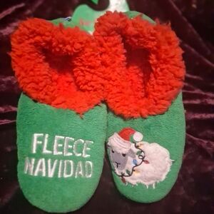 Festive Green and Red Fleece Navidad Slippers